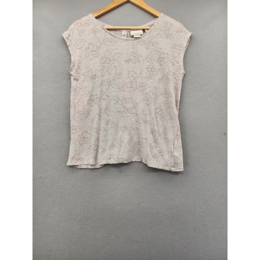 Cynthia Rowley Linen Floral Top Mauve Beige Button Back Sleeveless Blouse Medium